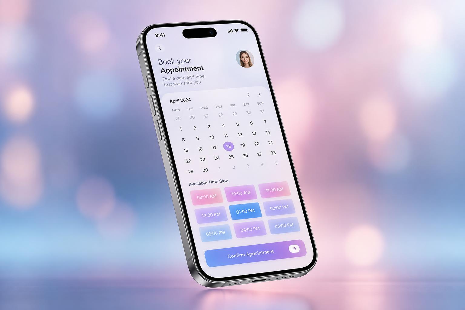 Aplicativo de agendamento em smartphone com calendário